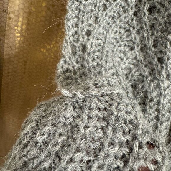Abercrombie & Fitch Gray Fuzzy Alpaca Wool Open Knit Chunky Sweater XS - Picture 6 of 10